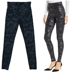 SPANX Faux Leather Glossy Camo Matte Leggings Shaping Slimming